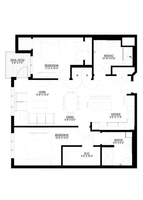 Floor plan for 2 beds, 2 baths, 1189 sqft